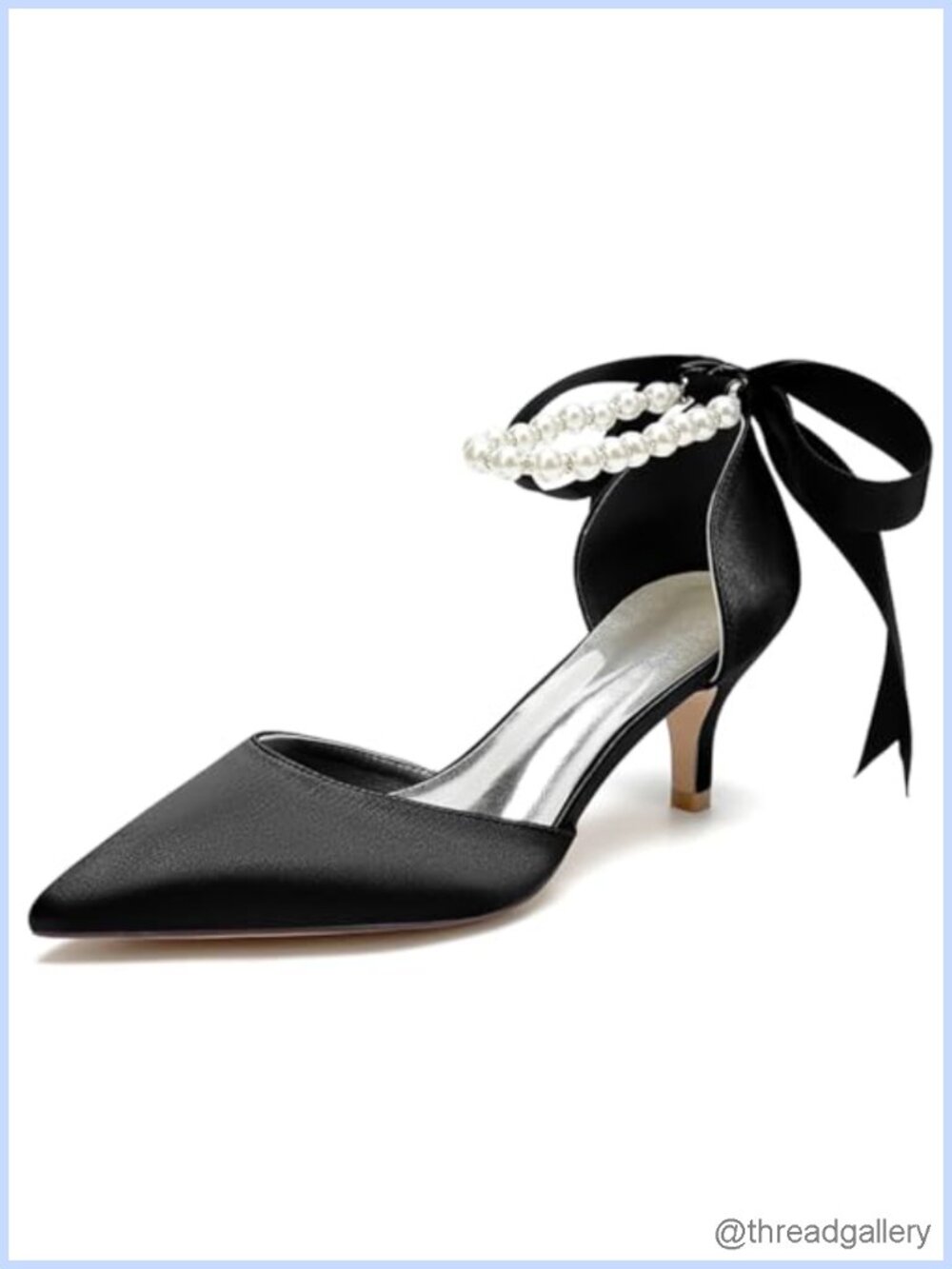 Satin Kitten Heel Pumps Pearl Ankle Strap Wedding Bridal Shoes